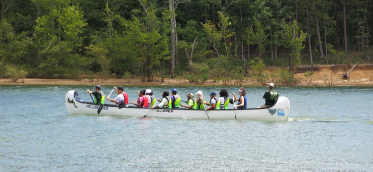 Teachers using the Big Canoes at Kerr Lake State Recreation Area. Photo Credit: Lauren Greene